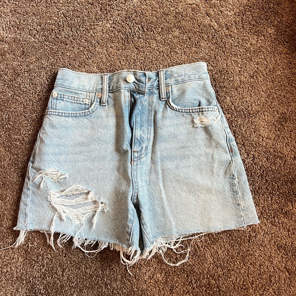Madewell Light Blue Frayed Jean Shorts